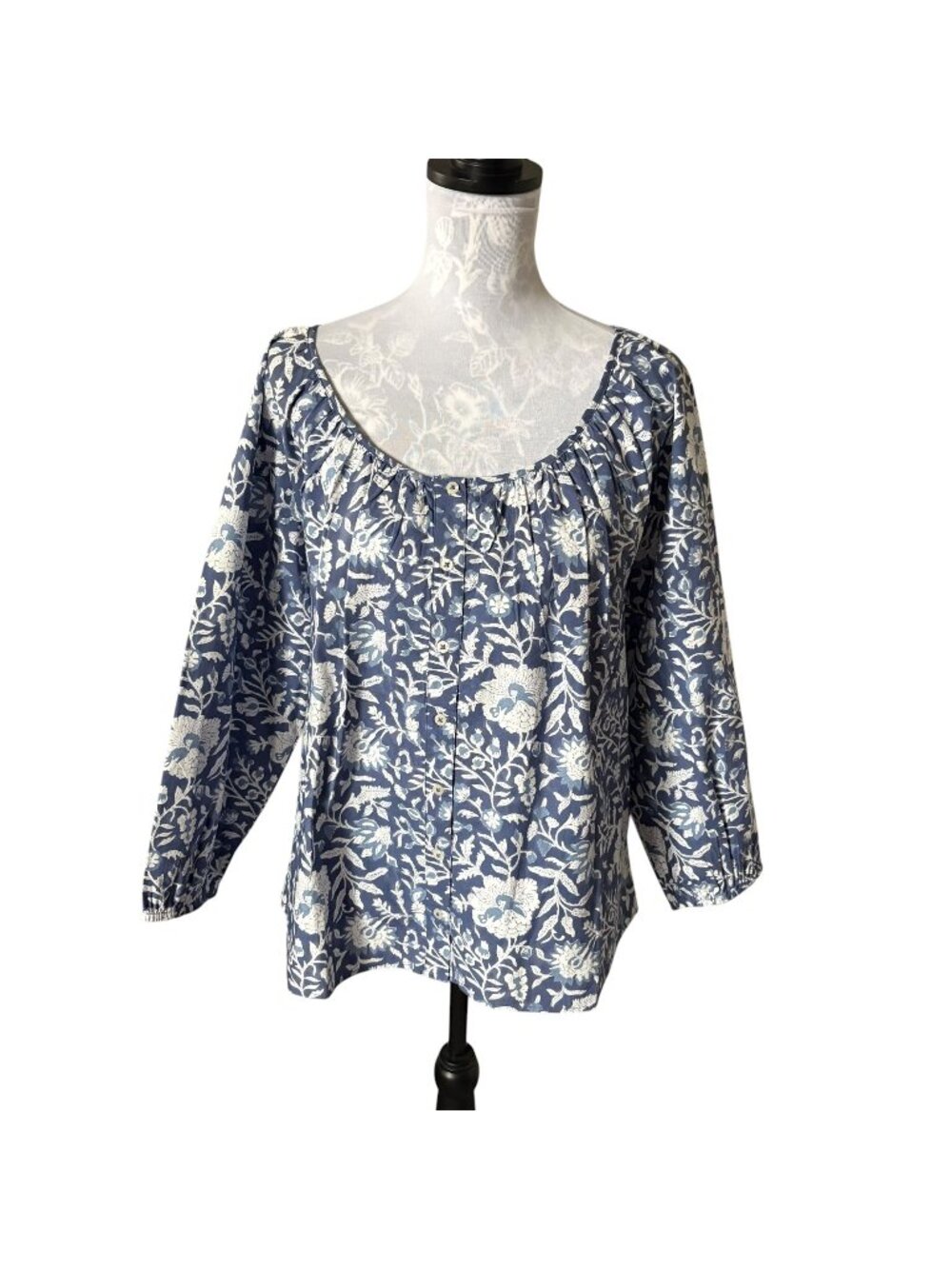 Marea Sophie Top Womens Indigo Blossom Floral Blue Long Sleeve Large NWT